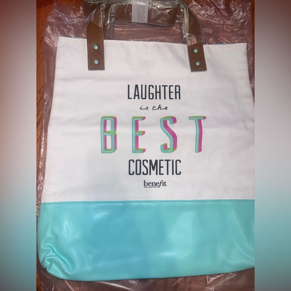 Benefit White and Aqua Tote Bag